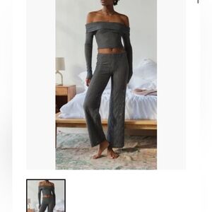 Gray eyelet knit lounge set (top and pants)